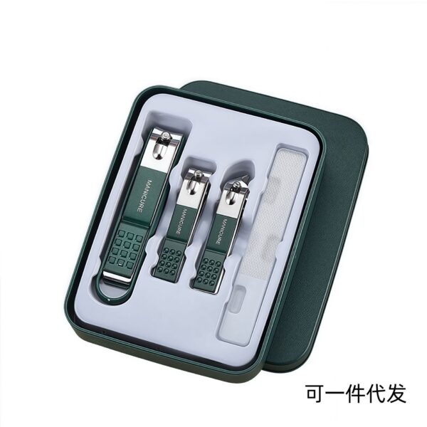 Factory Wholesale Dark Green Lid Box Nail Tool Set Anti-Splash Nail Clipper 4 Pieces Set