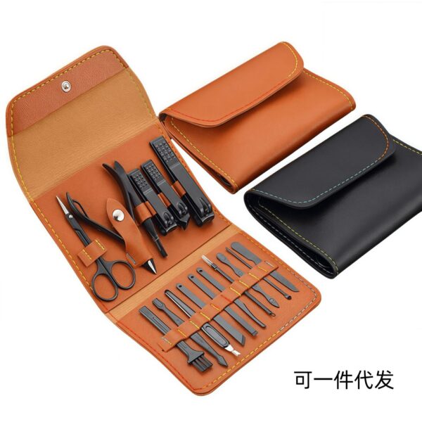 Factory Wholesale Black Nail Scissors Set Full Folding Bag 16 Nail Clippers Nail Clippers Kit