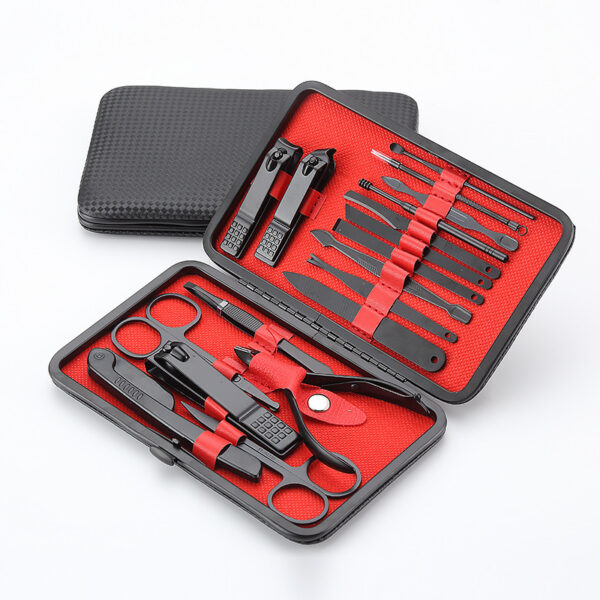 Factory direct sales of black and red manicure sets, nail art sets, slanted household hand-held nail clipper sets - Image 2