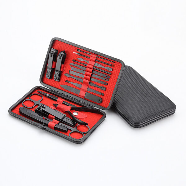 Factory direct sales of black and red manicure sets, nail art sets, slanted household hand-held nail clipper sets - Image 5