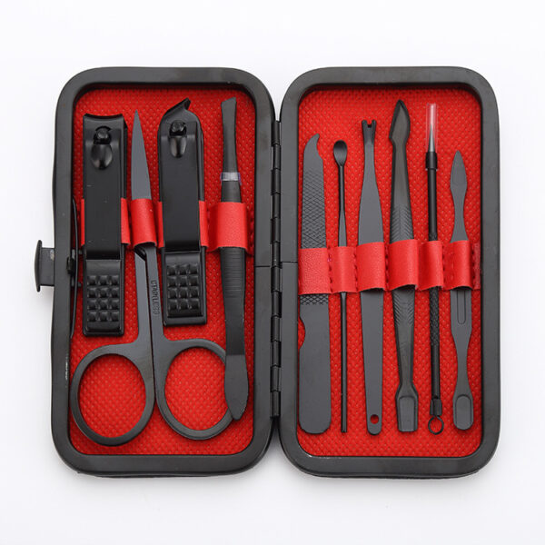 Factory direct sales of black and red manicure sets, nail art sets, slanted household hand-held nail clipper sets - Image 3